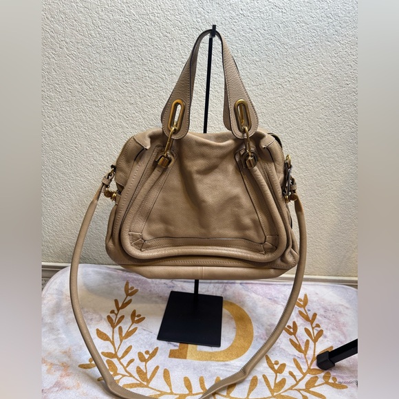 Chloe Handbags - AUTHENTIC CHLOE PARATY LEATHER Oatmeal Tan Leather Handbag